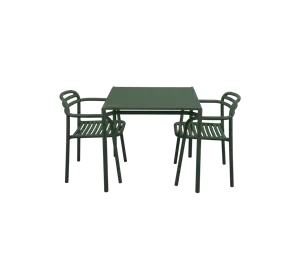 Cane-Line - Bliss spisebord inkl. 2 stole m/armlæn  Dark green, aluminium, 113x81 cm